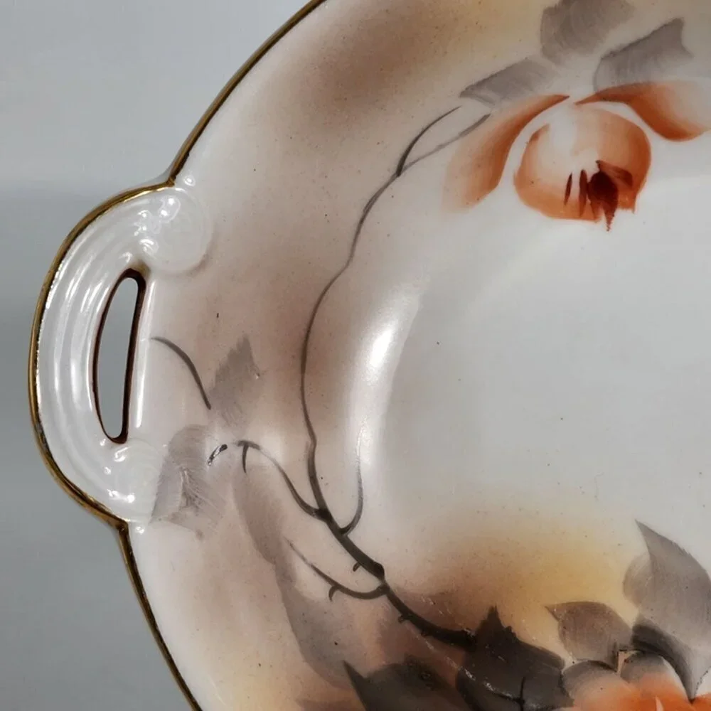 Nippon Hand Painted Vintage Porcelain Bowl Peach Floral Design with Gold Accents